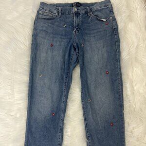 Gap Girlfriend Straight Leg Denim Embroidered Floral Jeans Size 31 Cottagecore